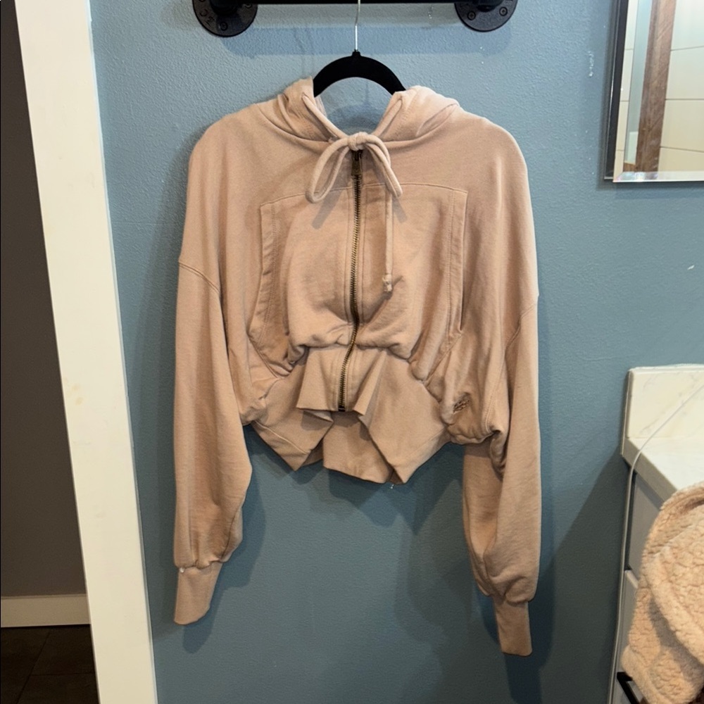 FP Movement Beige Cropped Hoodie with Zipper